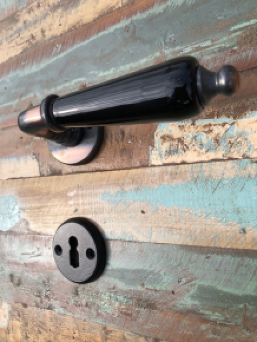 Set of door hardware Karn - antique look with black ceramic handles - black bb rosettes