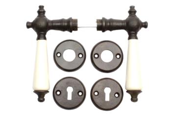 Antique handles for room doors, iron, complete set