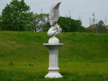Kneeling angel with wings up - including plinth - full stone