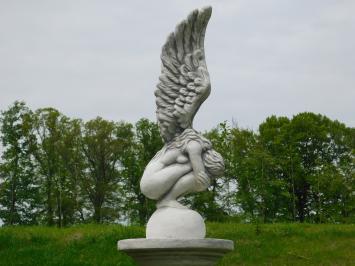 Kneeling angel with wings up - including plinth - full stone