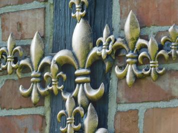 Großes Kreuz mit französischen Lilien - Metall - Schwarz mit Bronze - Wandornament