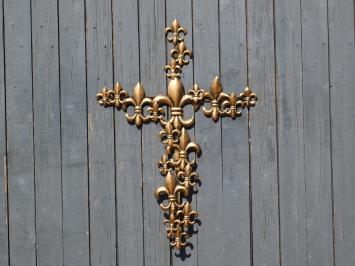 Großes Kreuz mit französischen Lilien - Metall - Schwarz mit Bronze - Wandornament