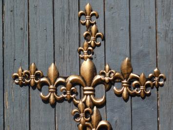 Large Cross with French Lilies - Metal - Black with Bronze - Wall ornament