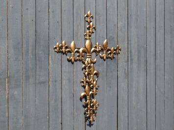 Large Cross with French Lilies - Metal - Black with Bronze - Wall ornament