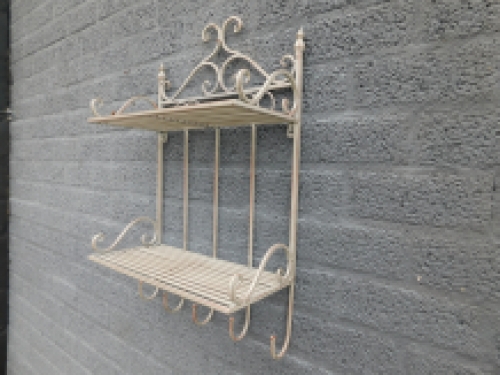 Wrought iron wall rack in antique cream color