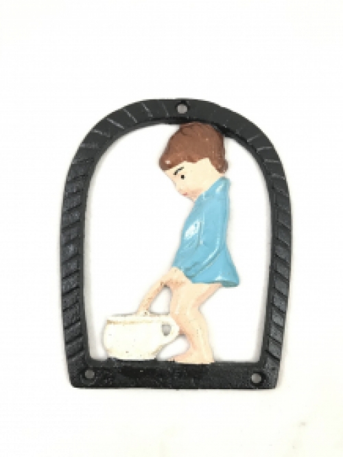 Set of toilet signs of a boy and a girl, metal in color