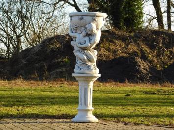 Man & Woman with Bowl on Pedestal - 140 cm - Solid Stone