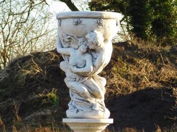 Man & Woman with Bowl on Pedestal - 140 cm - Solid Stone