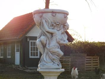 Mann & Frau mit Schale auf Sockel - 140 cm - Massivstein