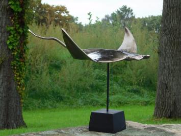 Sculpture Manta Ray Rog - Alu - on Black Alu Base