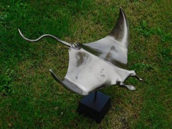 Sculpture Manta Ray Rog - Alu - on Black Alu Base