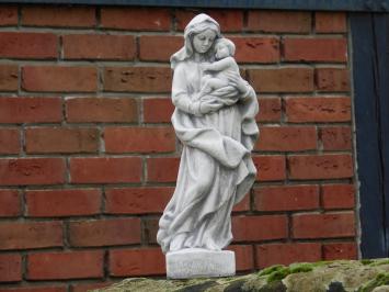 Statue of Mary with Child - Solid Stone - White with Grey