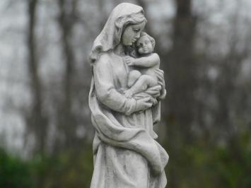 Statue of Mary with Child - Solid Stone - White with Grey