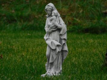 Statue of Mary with Child - Solid Stone - White with Grey