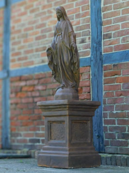 Statue of the Virgin Mary on a Pedestal – 155 cm – Stone with Oxide Finish