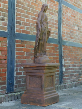 Statue of the Virgin Mary on a Pedestal – 155 cm – Stone with Oxide Finish