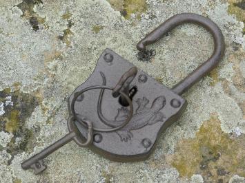 Medieval Padlock with Salamander - Incl. Keys - Cast Iron - Dark Brown