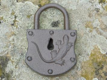 Medieval Padlock with Salamander - Incl. Keys - Cast Iron - Dark Brown