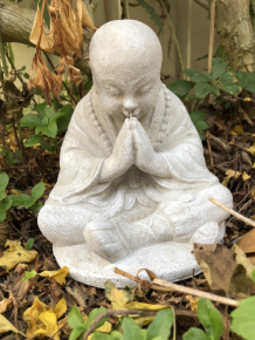 Shaolin Monk sitting praying, full of stone