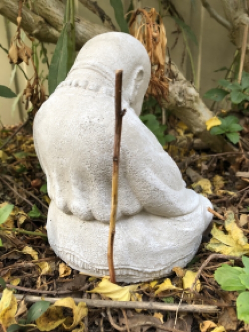 Shaolin Monk sitting praying, full of stone