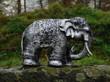 Olifant India - zilvergrijs met zwart - polystone