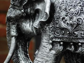 Elephant India - silver grey with black - polystone