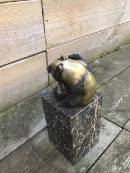 A bronze statue/sculpture of a sitting panda, on a beautiful large base!