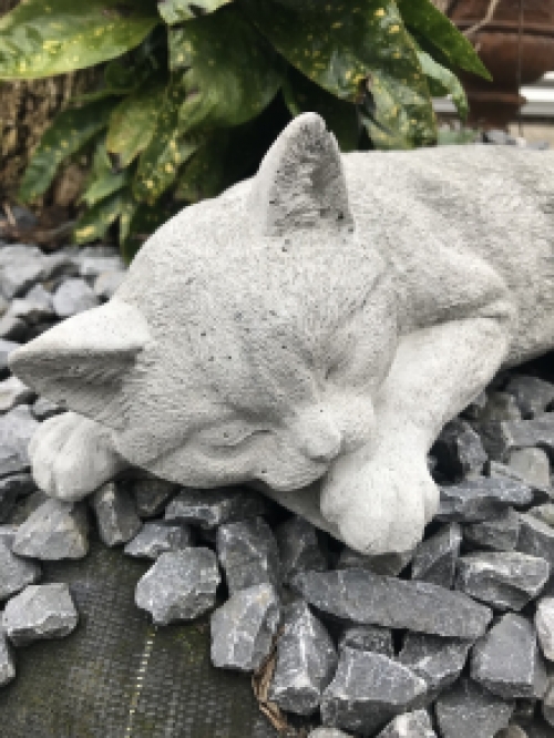 Sleeping cat - lifelike animal figure, made of stone