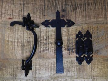 Antique gate lock - door bolt - black - trap lock - made of iron