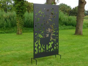Sichtschutz mit Hirschmotiv - Schwarz - 187 cm hoch - mit Gartenstäben
