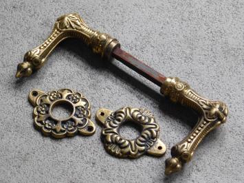 Retro Set of Handles with Rosettes - Brass - Antique Style