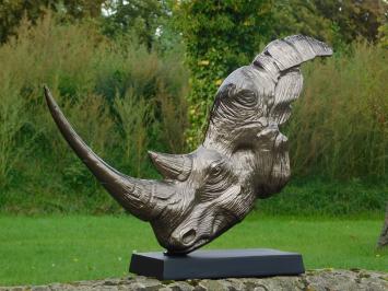 Sculptuur Rhino Head - Alu - met Zwarte voet - Neushoorn