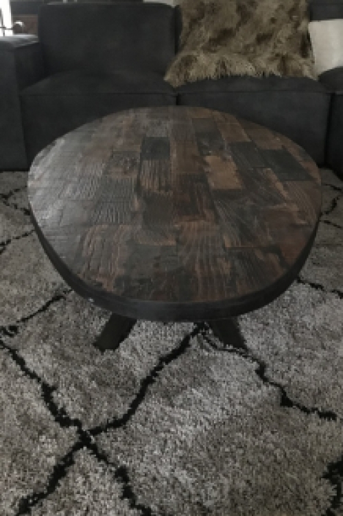 Robust oval coffee table with beautiful wooden top and iron base, BUT 1 AVAILABLE!!!