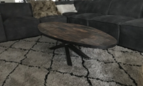 Robust oval coffee table with beautiful wooden top and iron base, BUT 1 AVAILABLE!!!