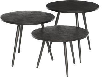 Set of 3 Coffee tables - Teak - Round - Black