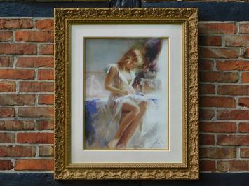 Painting ''Early Morning'' - Art Giclee on paper By Pino - Wooden Frame