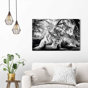 Gemälde Tiger - 90 x 60 - Schwarz und weiß