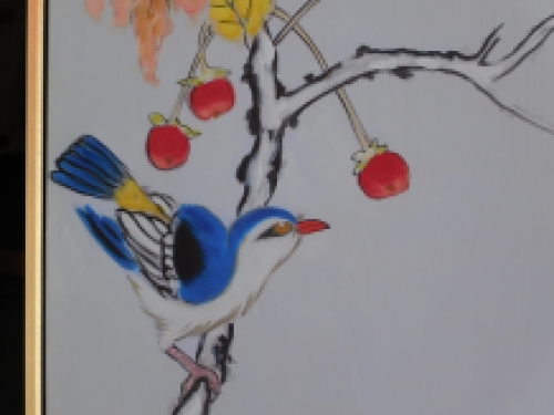 Painting - bird on branch - in frame