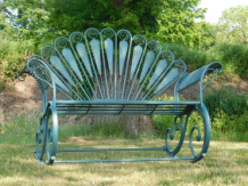 Rocking bench - petrol blue - wrought iron