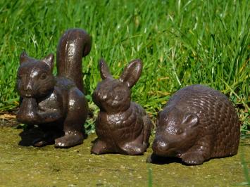 Set Animals - Rabbit, Hedgehog and Squirrel - Cast iron