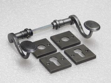 Hamilton Handle Set + Square Handle and Lock Rosettes - Galvanised Cast Iron
