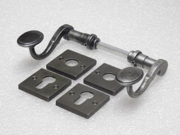 Hamilton Handle Set + Square Handle and Lock Rosettes - Galvanised Cast Iron
