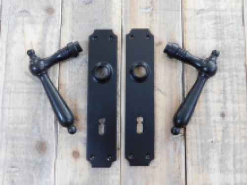 Set of room door hardware - black - long plate + door handle - antique set - BB72