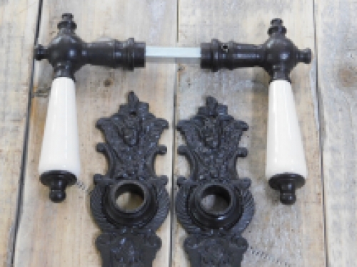 Set of door handles for interior doors with 2 door plates, dark brown iron