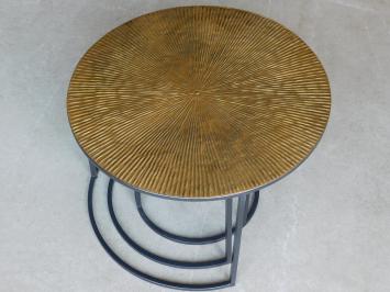 Set of 3 Tables - round - gold with black metal base