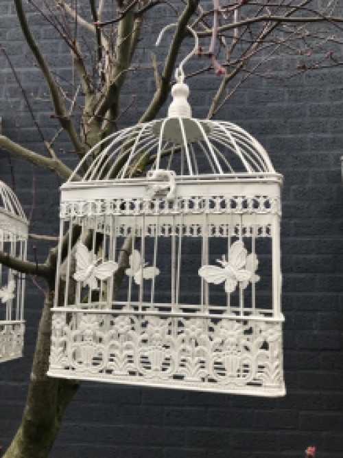 Set of 3 classic bird cages, iron, rustic-white