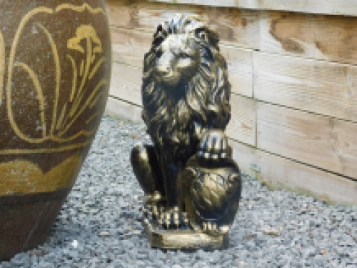 Set van 2 Leeuwen - Zwart/Goud - Polystone