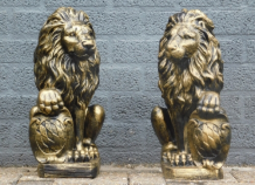 Set van 2 Leeuwen - Zwart/Goud - Polystone
