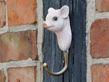 Set of 4 Wall Hooks with Farm Animal Heads – Polyresin & Brass