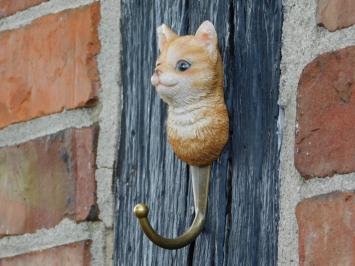 Set van 4 Wandhaken met Kattenkoppen – Polyresin & Messing